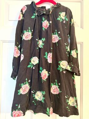 Mini Boden Black Floral Dress with Pink and Green Roses